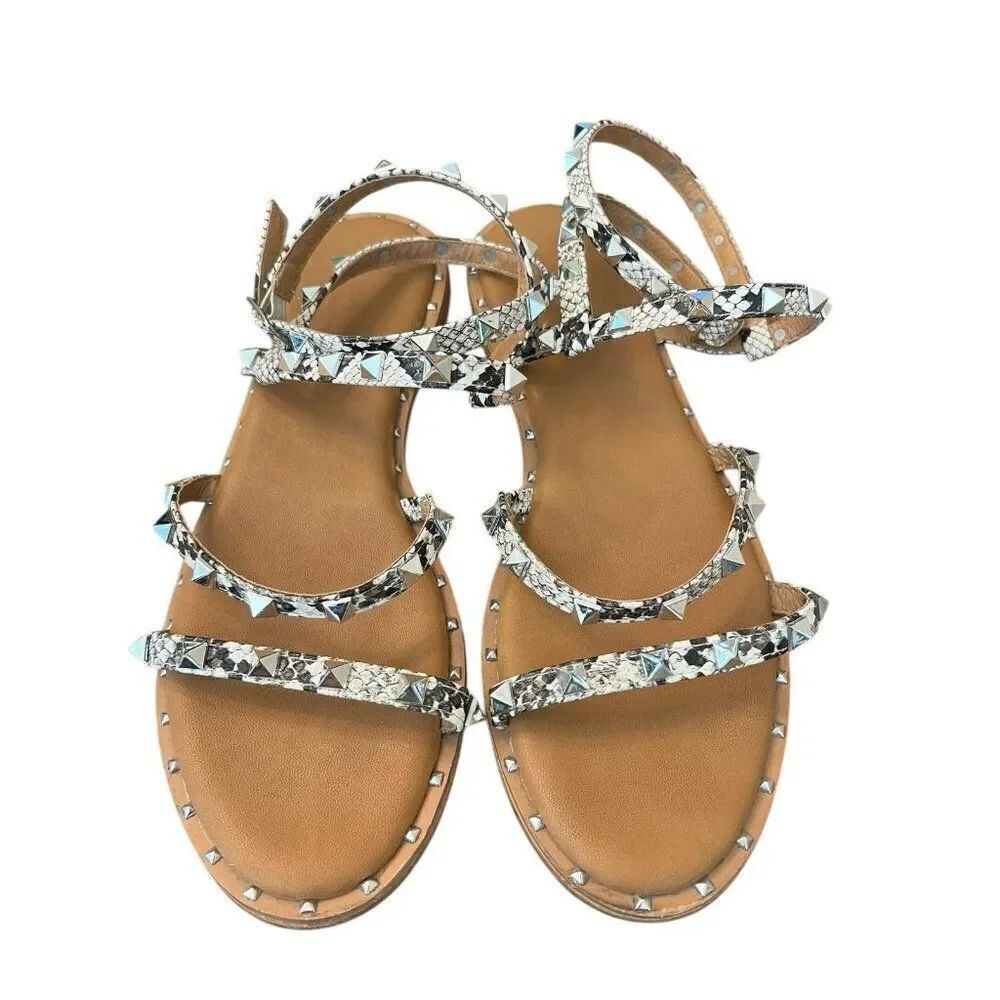 Nicole Miller Ladies Size 9 Ankle Strappy Gladiator Sandals Studded Snakeskin